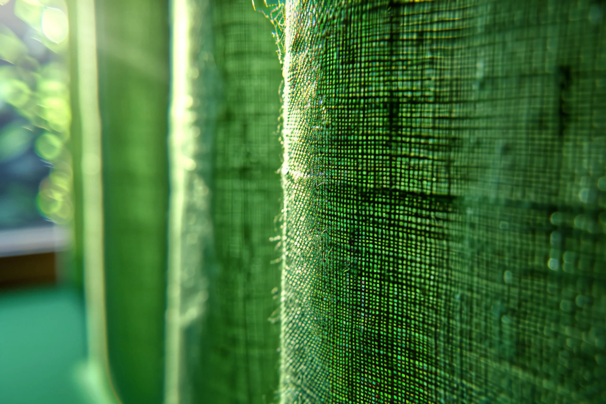 Green woven shade cloth over a nursery