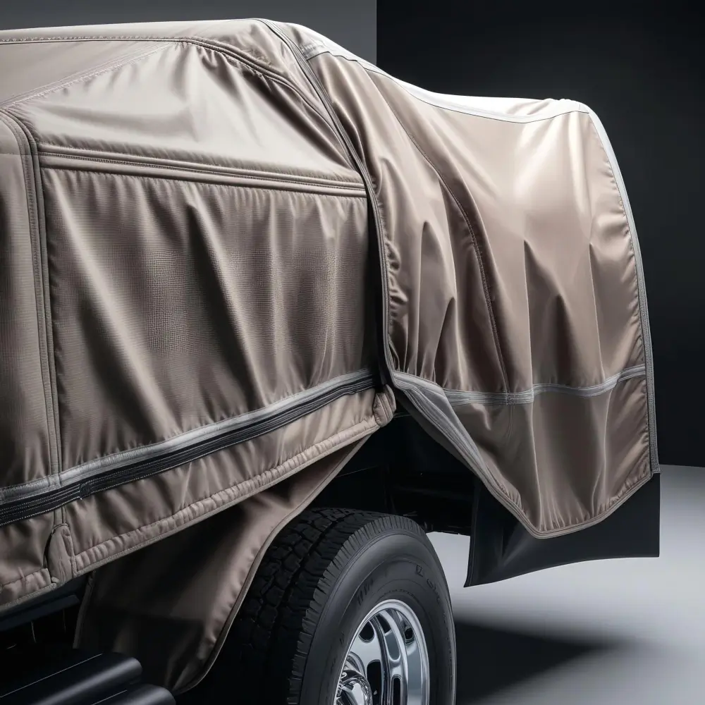 Truck tarpaulin fabric covering a loaded trailer